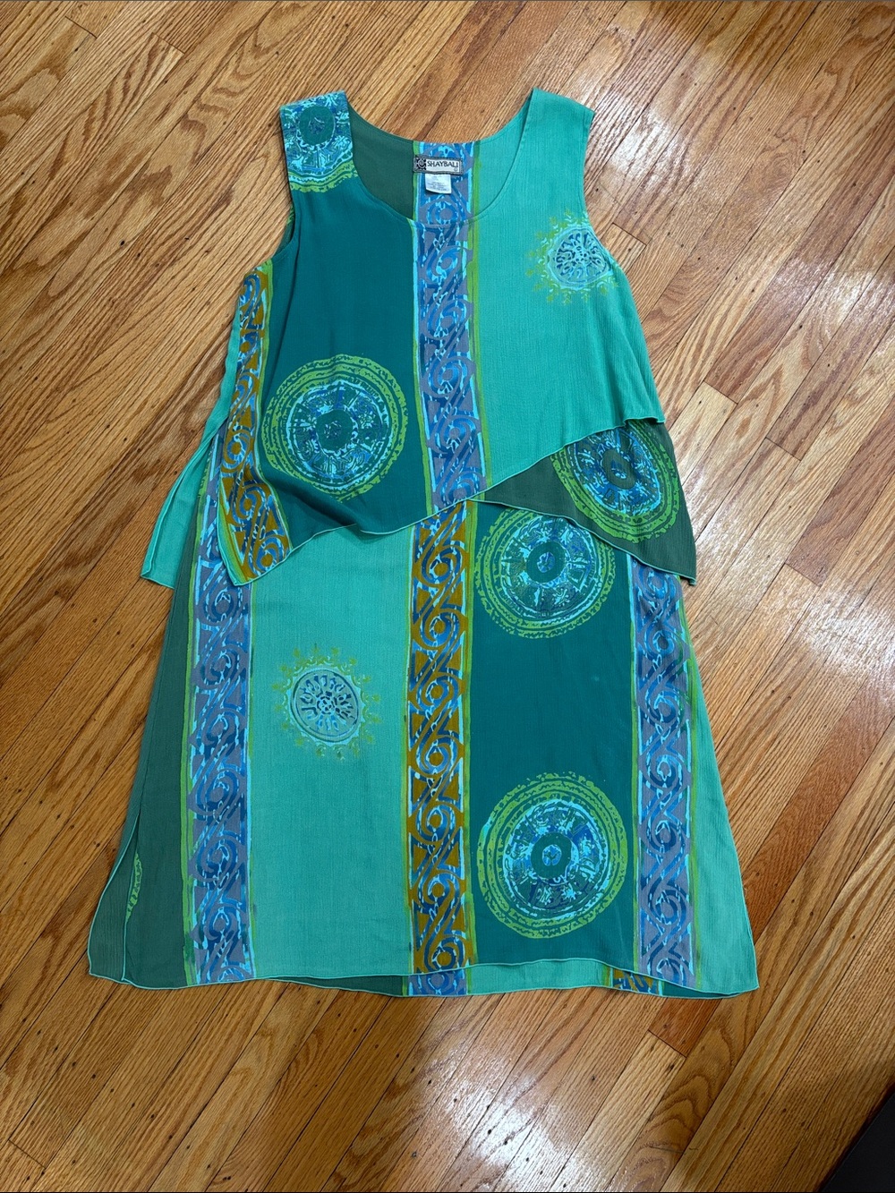 Sleeveless Tiered Midi Dress in Teal and Aqua